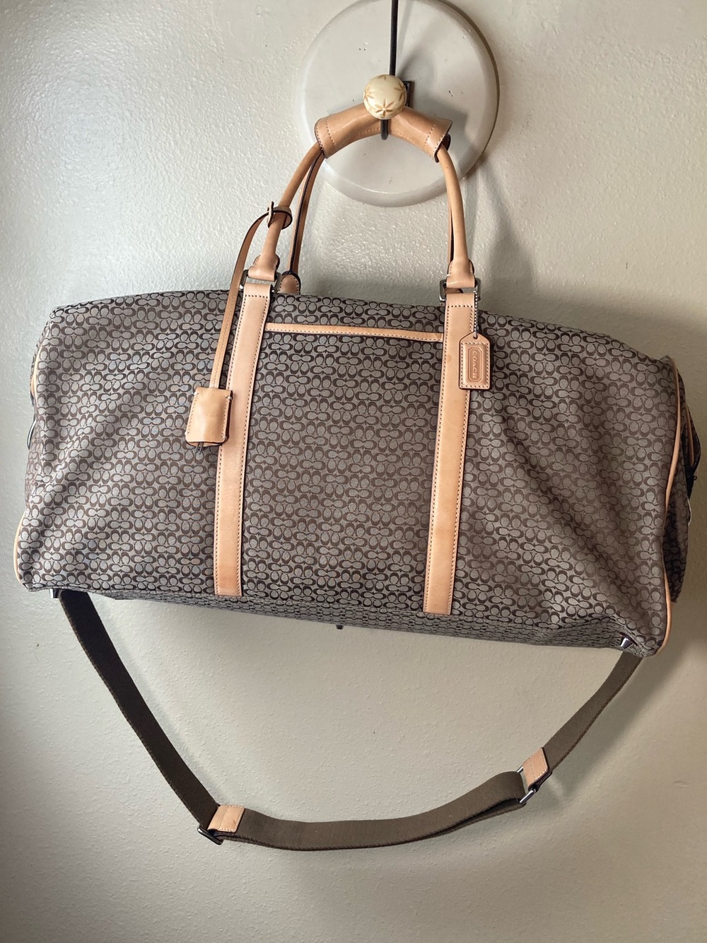 Coach Vintage Signature Canvas Large Brown Duffel Bag/Leather Trim/Sholder Strap